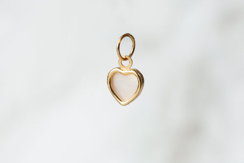 Mother of Pearl Heart Charm - 14K Solid Gold (Yellow)