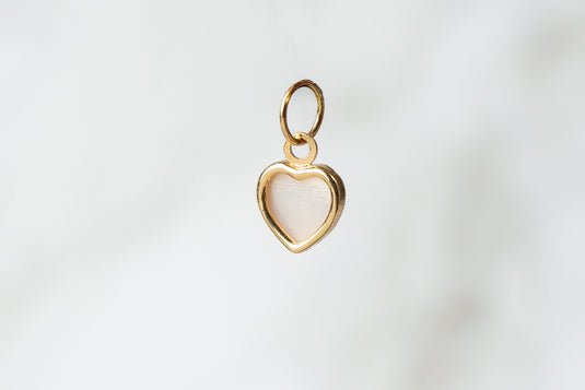 Mother of Pearl Heart Charm - 14K Solid Gold (Yellow)