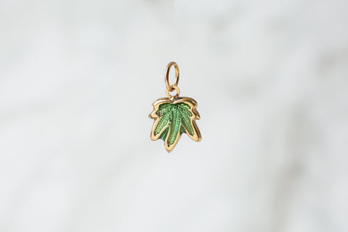 Cannabis Leaf Enamel Charm - 14K Solid Gold (Yellow)