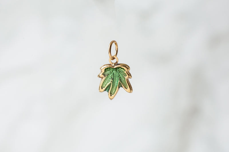 Load image into Gallery viewer, Cannabis Leaf Enamel Charm - 14K Solid Gold (Yellow)
