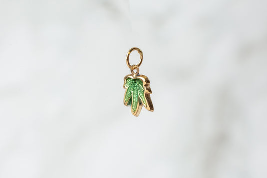 Cannabis Leaf Enamel Charm - 14K Solid Gold (Yellow)