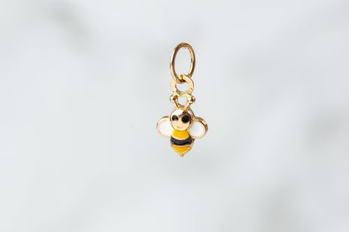 Bee Enamel Charm - 14K Solid Gold (Yellow)