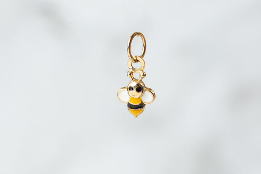 Bee Enamel Charm - 14K Solid Gold (Yellow)