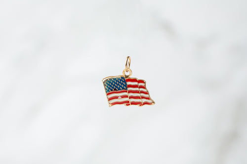 USA Flag Charm - 14K Solid Gold (Yellow)