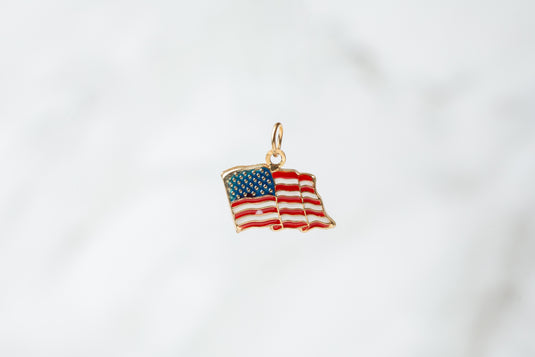 USA Flag Charm - 14K Solid Gold (Yellow)
