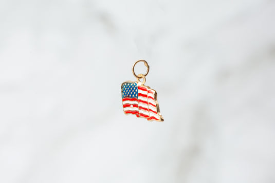 USA Flag Charm - 14K Solid Gold (Yellow)