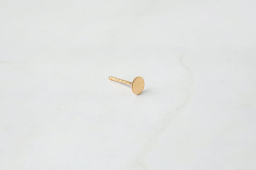 Flat Round Circle Disc Stud Earring - 14K Solid Gold (Yellow)