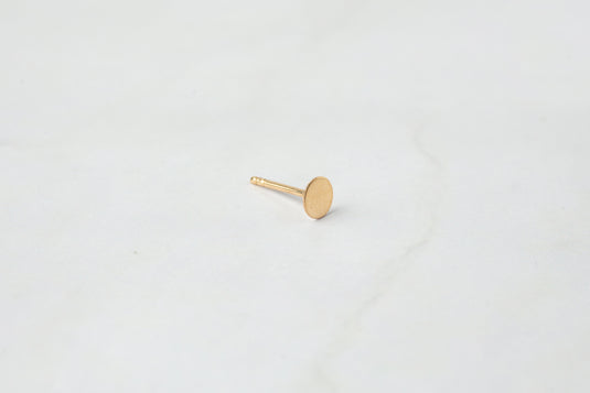 Flat Round Circle Disc Stud Earring - 14K Solid Gold (Yellow)