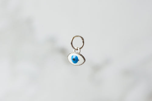 Evil Eye Enamel Charm - 14K Solid Gold (White)