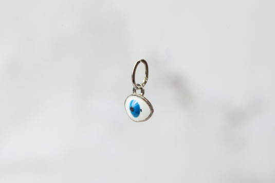 Evil Eye Enamel Charm - 14K Solid Gold (White)