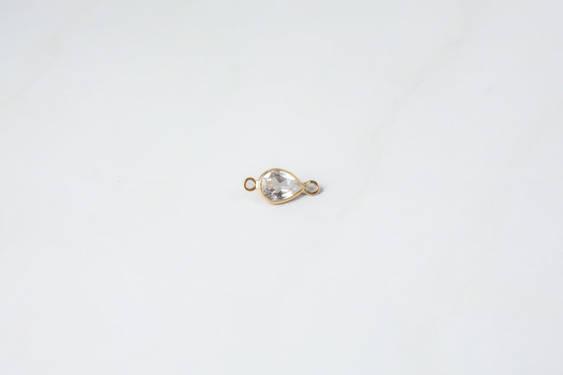 Load image into Gallery viewer, Pear Shaped White Topaz 4x6mm 14K Gold Bezel Set 2 Ring Gemstone Connector
