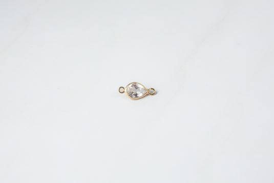 Pear Shaped White Topaz 4x6mm 14K Gold Bezel Set 2 Ring Gemstone Connector
