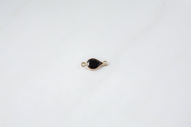 Load image into Gallery viewer, Pear Shaped Black Spinel 4x6mm 14K Gold Bezel Set 2 Ring Gemstone Connector
