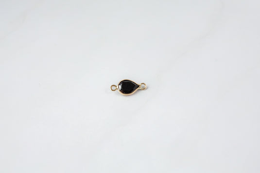 Pear Shaped Black Spinel 4x6mm 14K Gold Bezel Set 2 Ring Gemstone Connector