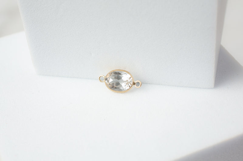 Load image into Gallery viewer, Yellow Gold  White Topaz  White  stone  oval  Gold  gemstone  charm  14k Gold  14k
