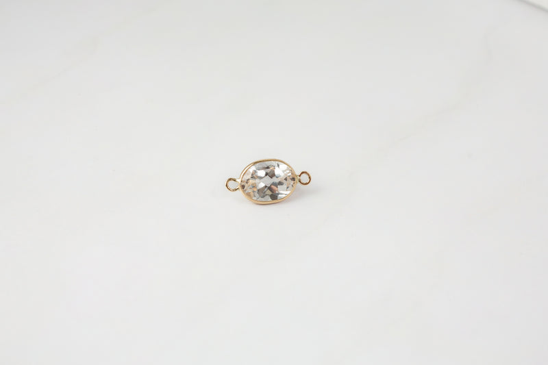 Load image into Gallery viewer, Oval White Topaz 6x8mm 14K Gold Bezel Set 2 Ring Gemstone Connector
