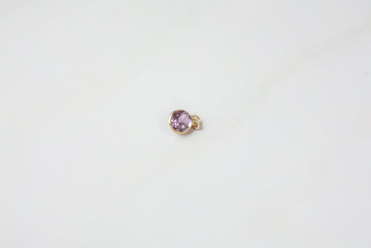 Round Amethyst 4mm 14K Gold Bezel-Set Gemstone Charm