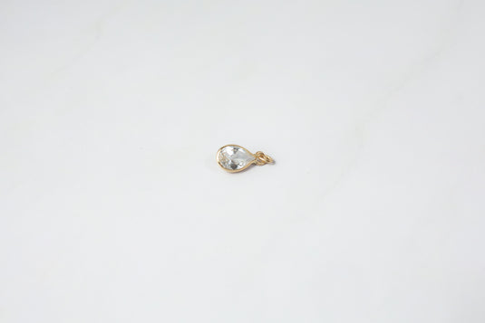 Pear Shaped White Topaz 6x4mm 14K Gold Bezel-Set Gemstone Charm