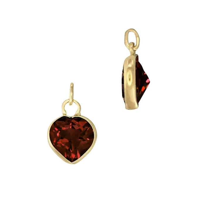 Heart Garnet Gemstone Charm - 14K Solid Gold (Yellow)