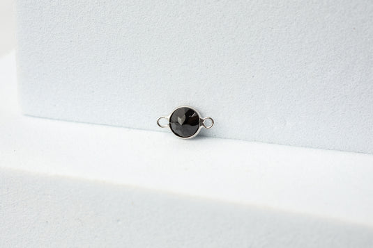 Black Spinel Gemstone Connector - 14K Solid Gold (White)