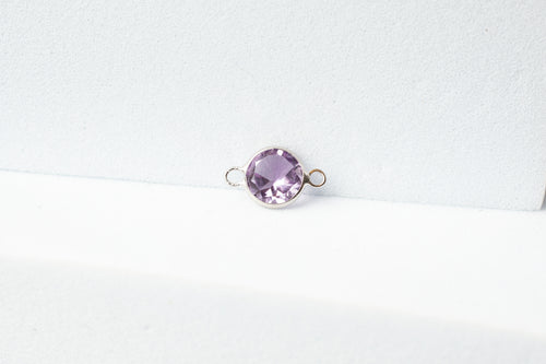 5mm Circle Amethyst Gemstone Connector - 14K Solid Gold (White)