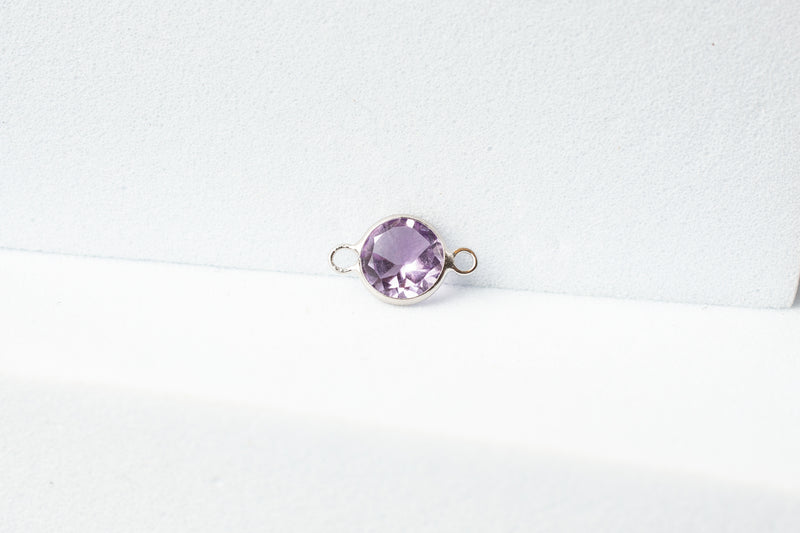 Load image into Gallery viewer, 5mm Circle Amethyst Gemstone Connector - 14K Solid Gold (White)
