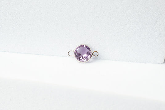 5mm Circle Amethyst Gemstone Connector - 14K Solid Gold (White)
