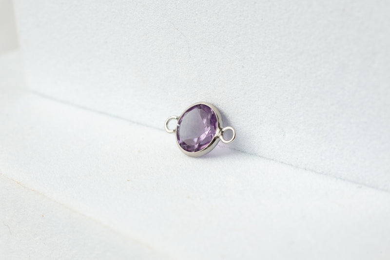 Load image into Gallery viewer, 5mm Circle Amethyst Gemstone Connector - 14K Solid Gold (White)

