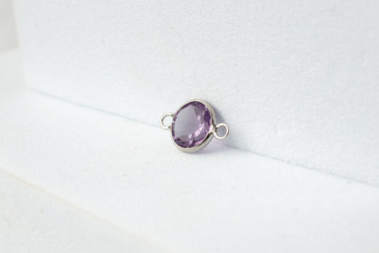 5mm Circle Amethyst Gemstone Connector - 14K Solid Gold (White)