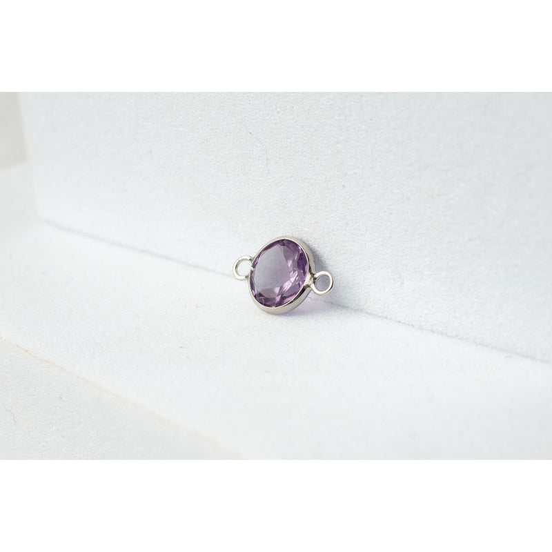 Load image into Gallery viewer, Round Amethyst 5mm 14K Gold Bezel Set 2 Ring Gemstone Connector
