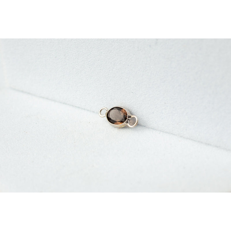 Load image into Gallery viewer, Oval Smoky Quartz Gemstone Charm- 14K Gold (White)

