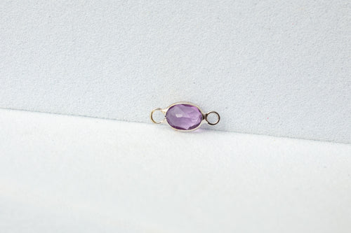 3x4mm Oval Amethyst Gemstone Connector - 14K Solid Gold (White)
