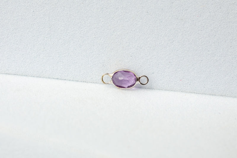 Load image into Gallery viewer, 3x4mm Oval Amethyst Gemstone Connector - 14K Solid Gold (White)
