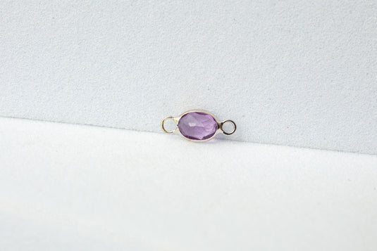 3x4mm Oval Amethyst Gemstone Connector - 14K Solid Gold (White)