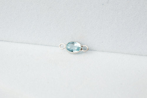 3x4mm Oval Blue Gemstone Connector - 14K Solid Gold (White)