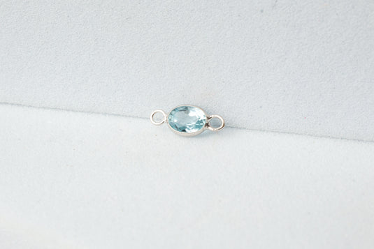 3x4mm Oval Blue Gemstone Connector - 14K Solid Gold (White)