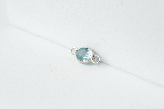 3x4mm Oval Blue Gemstone Connector - 14K Solid Gold (White)
