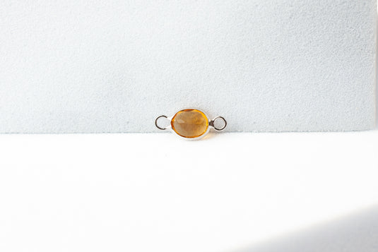 3x4mm Oval Citrine Gemstone Connector - 14K Solid Gold (White)