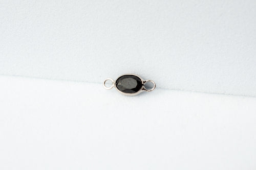3x4mm Oval Black Spinel Gemstone Connector - 14K Solid Gold (White)