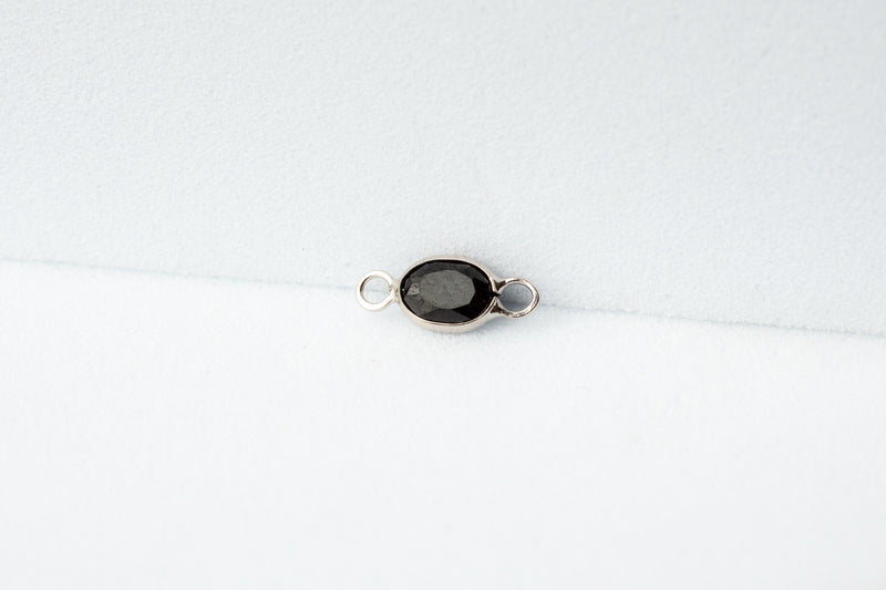 Load image into Gallery viewer, 3x4mm Oval Black Spinel Gemstone Connector - 14K Solid Gold (White)
