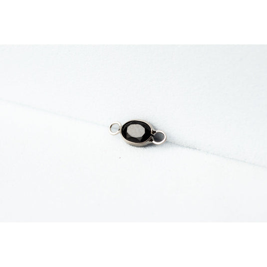 Oval Black Spinel Gemstone Charm- 14K Gold (White)
