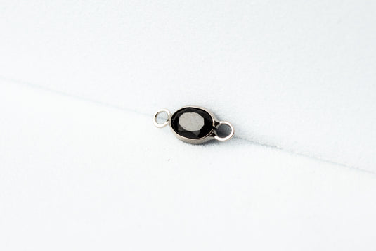 3x4mm Oval Black Spinel Gemstone Connector - 14K Solid Gold (White)