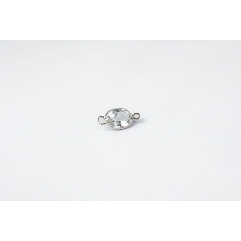 Load image into Gallery viewer, Oval White Topaz 5x7mm 14K Gold Bezel Set 2 Ring Gemstone Connector
