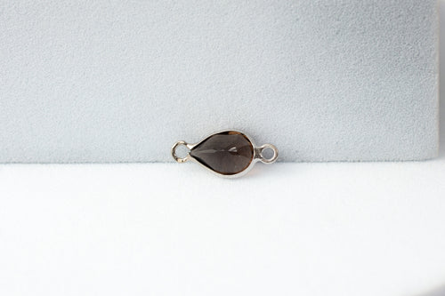 Pear Smoky Quartz Gemstone Charm - 14K Solid Gold (White)