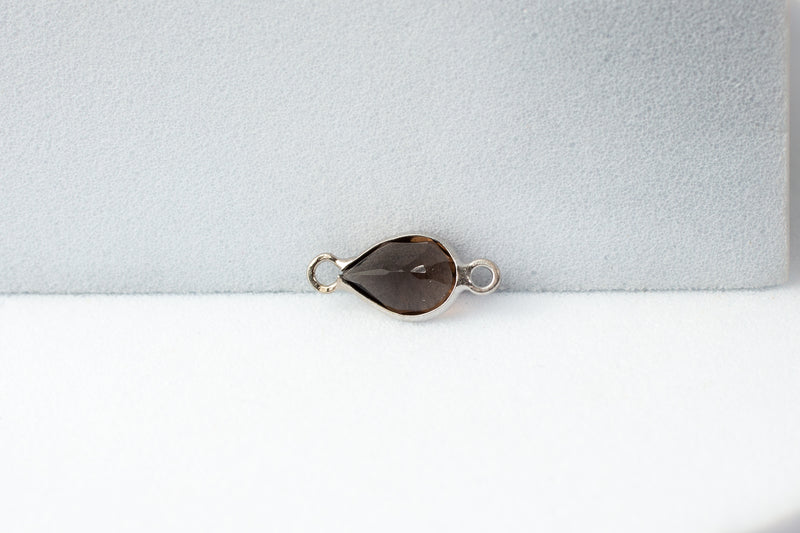 Load image into Gallery viewer, Pear Smoky Quartz Gemstone Charm - 14K Solid Gold (White)
