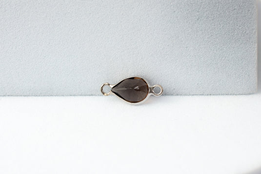 Pear Smoky Quartz Gemstone Charm - 14K Solid Gold (White)