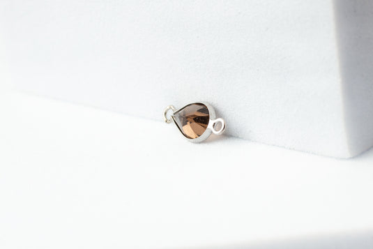 Pear Smoky Quartz Gemstone Charm - 14K Solid Gold (White)
