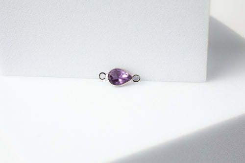 6x4mm Pear Amethyst Connector - 14K Solid Gold (White)