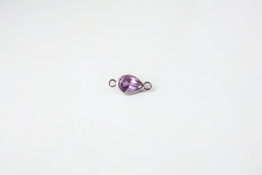 6x4mm Pear Amethyst Connector - 14K Solid Gold (White)