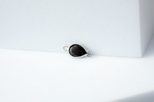 6x4mm Pear Black Spinel Connector - 14K Solid Gold (White)